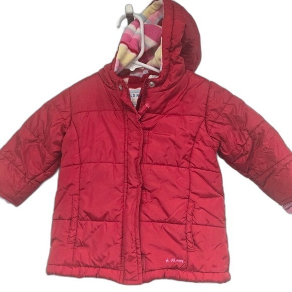 Old Navy Red Puffer Winter Coat Fleece‎ Lined Hood Toddler Girls 18-24m